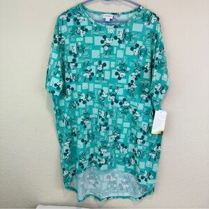 NWT Lularoe Disney Mickey Mouse Green Tunic Tshirt Oversized Teal Green Tags